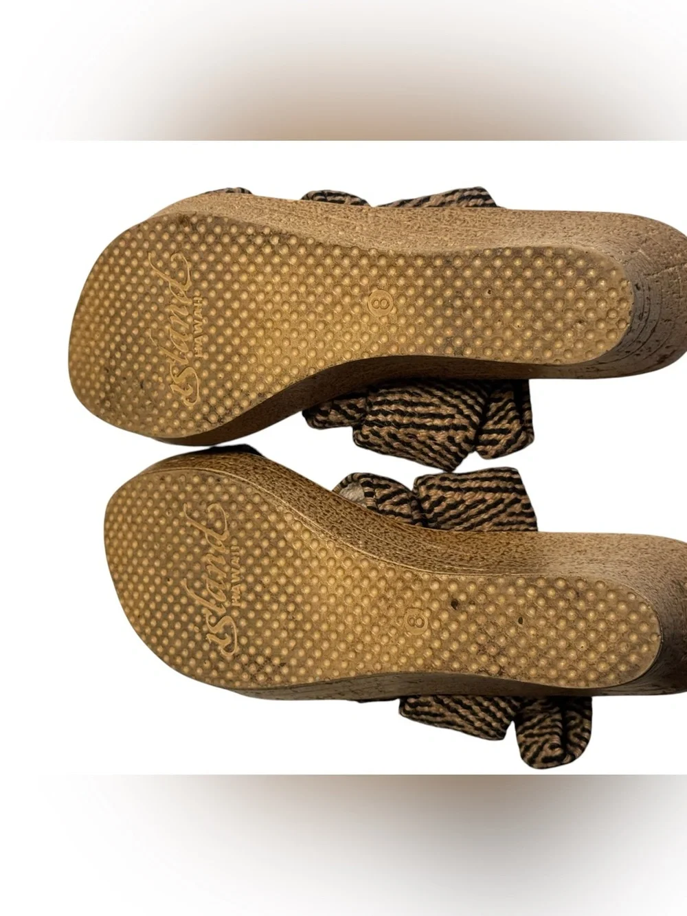 Patterned Black & Tan Strappy Island Slipper Healed Sandals Women’s 8 Hawaii